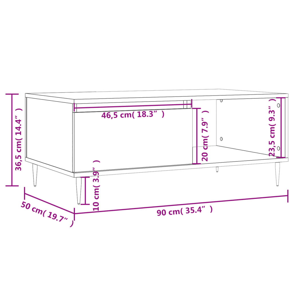 vidaXL Table basse blanche 90x50x36,5 cm en bois d'ingénierie