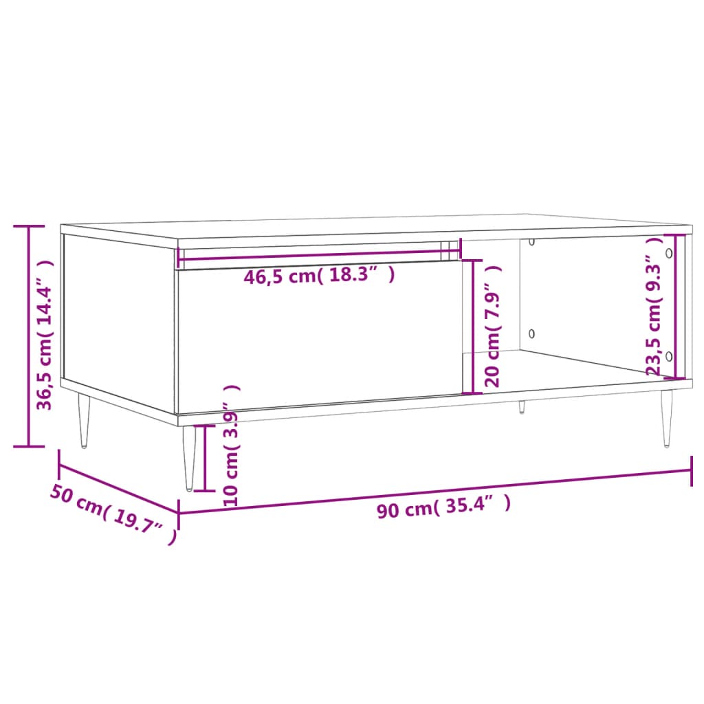 vidaXL Table basse marron aspect chêne 90x50x36,5 cm bois d'ingénierie