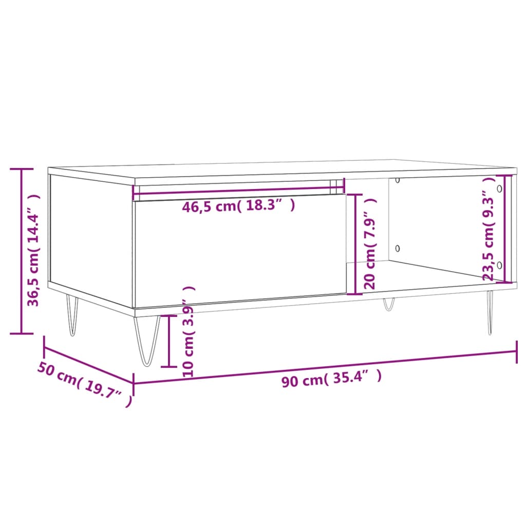 vidaXL Table basse chêne fumé 90x50x36,5 cm bois d'ingénierie