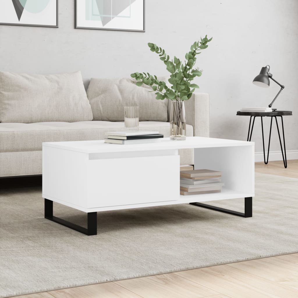vidaXL Table basse blanche 90x50x36,5 cm en bois d'ingénierie