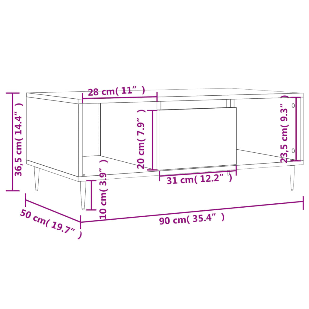 vidaXL Table basse chêne fumé 90x50x36,5 cm bois d'ingénierie
