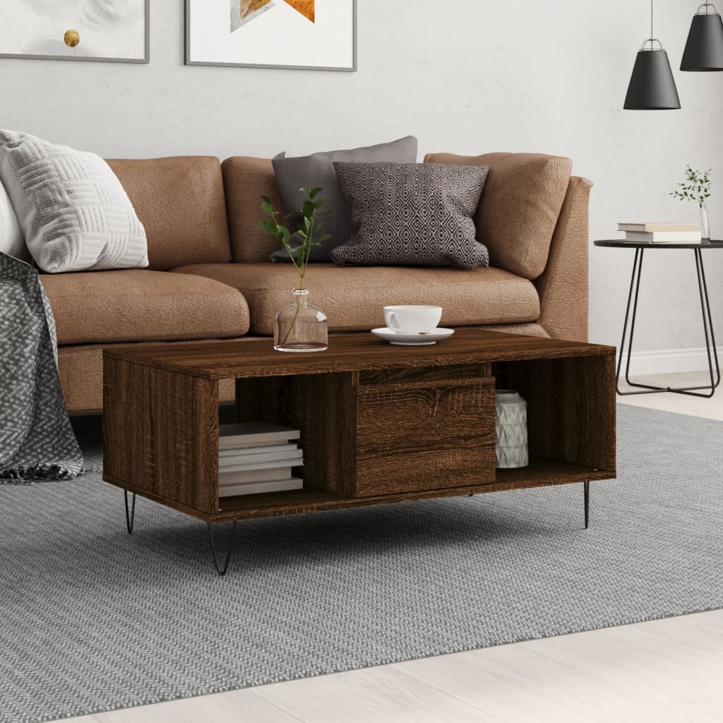 vidaXL Table basse marron aspect chêne 90x50x36,5 cm bois d'ingénierie