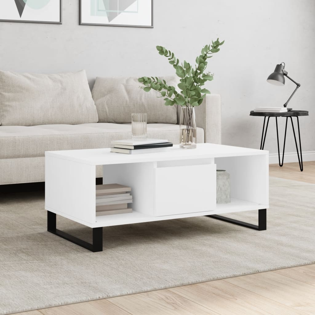 vidaXL Table basse blanche 90x50x36,5 cm en bois d'ingénierie