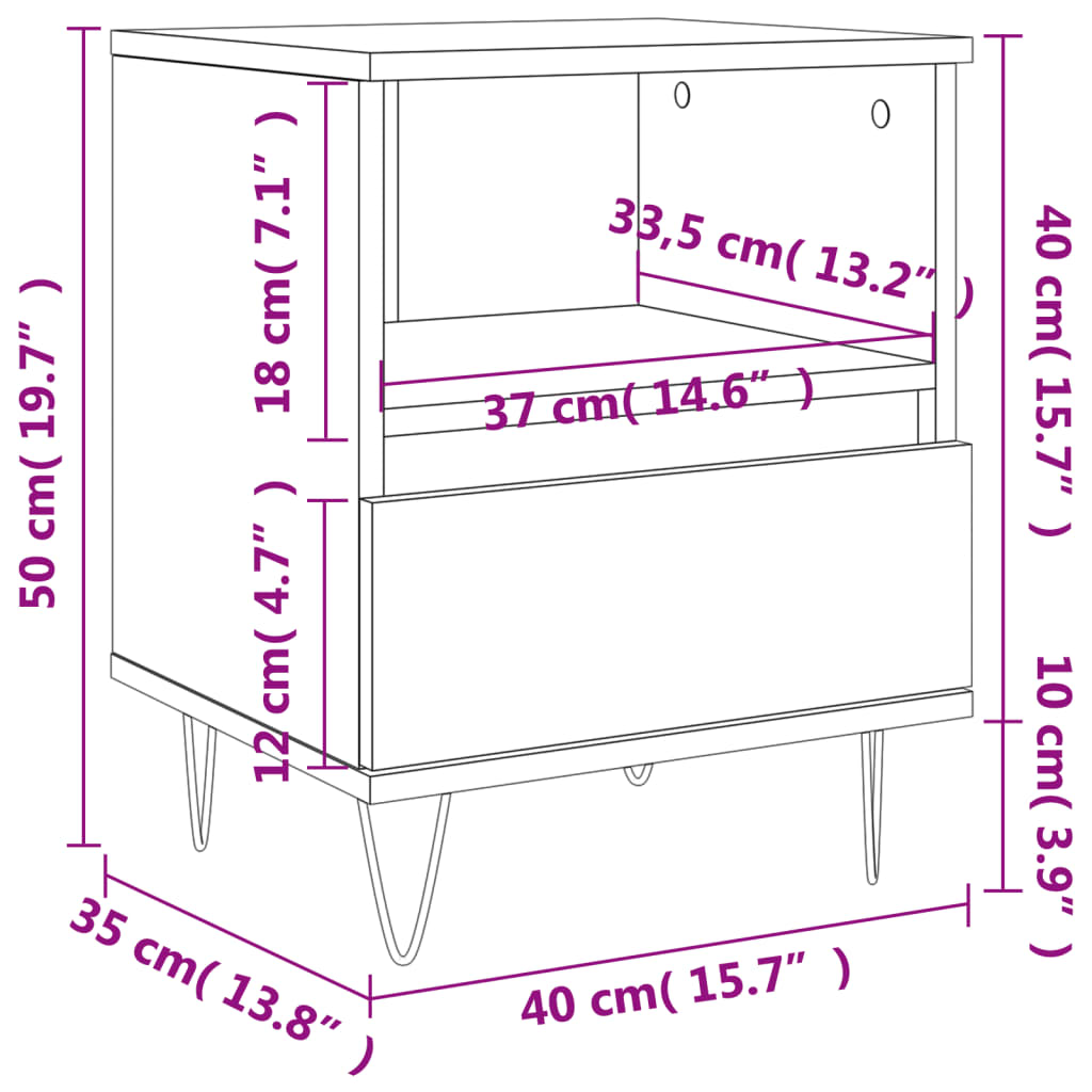 vidaXL Nachttische 2 Stk. Braun Eichen-Optik 40x35x50 cm Holzwerkstoff
