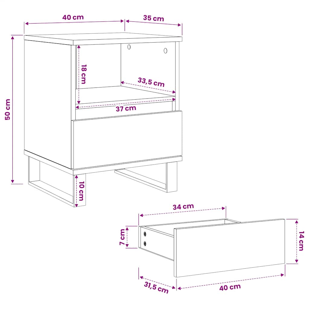 vidaXL Tables de chevet 2 pcs Chêne fumé 40x35x50 cm Bois d'ingénierie