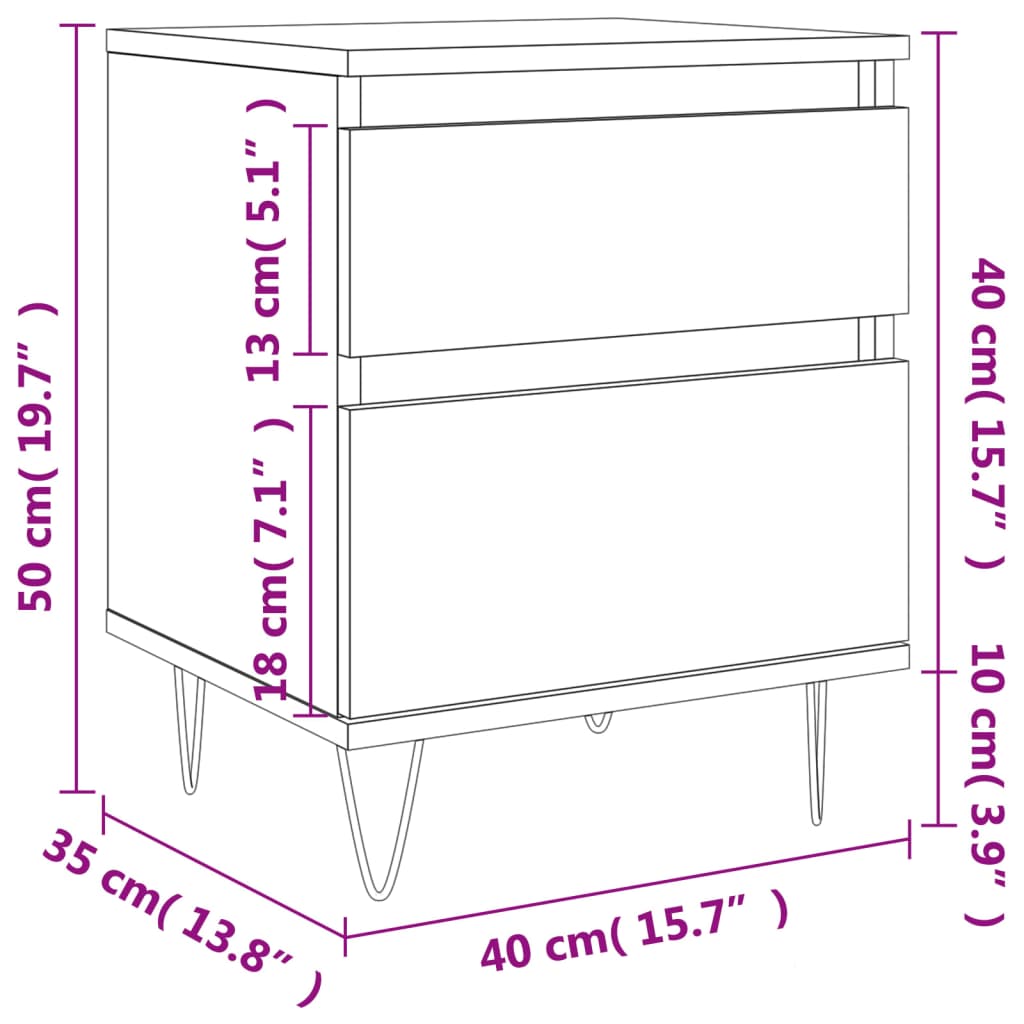 vidaXL Table de chevet gris béton 40x35x50 cm Bois d'ingénierie