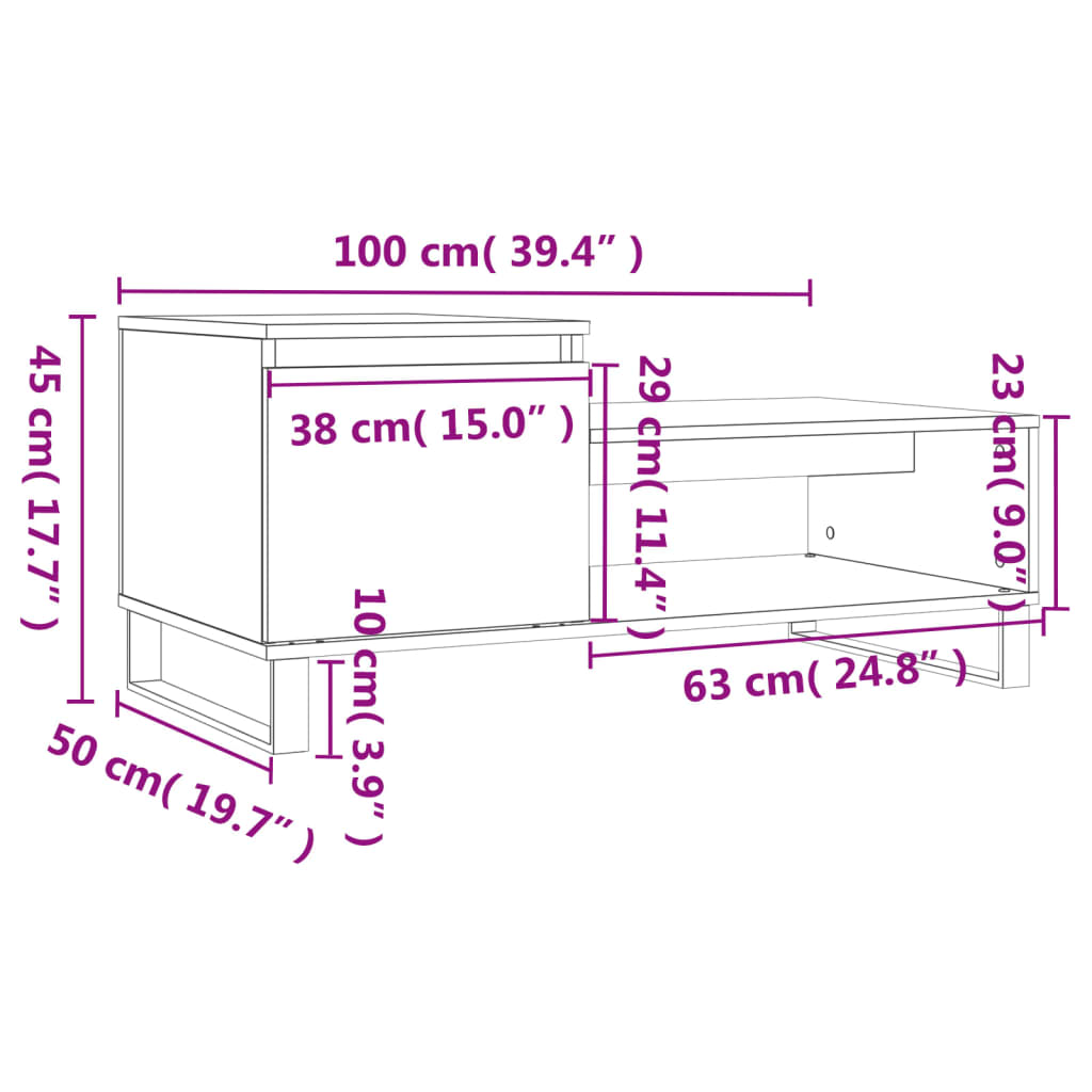 vidaXL Table basse marron aspect chêne 100x50x45 cm Bois d'ingénierie
