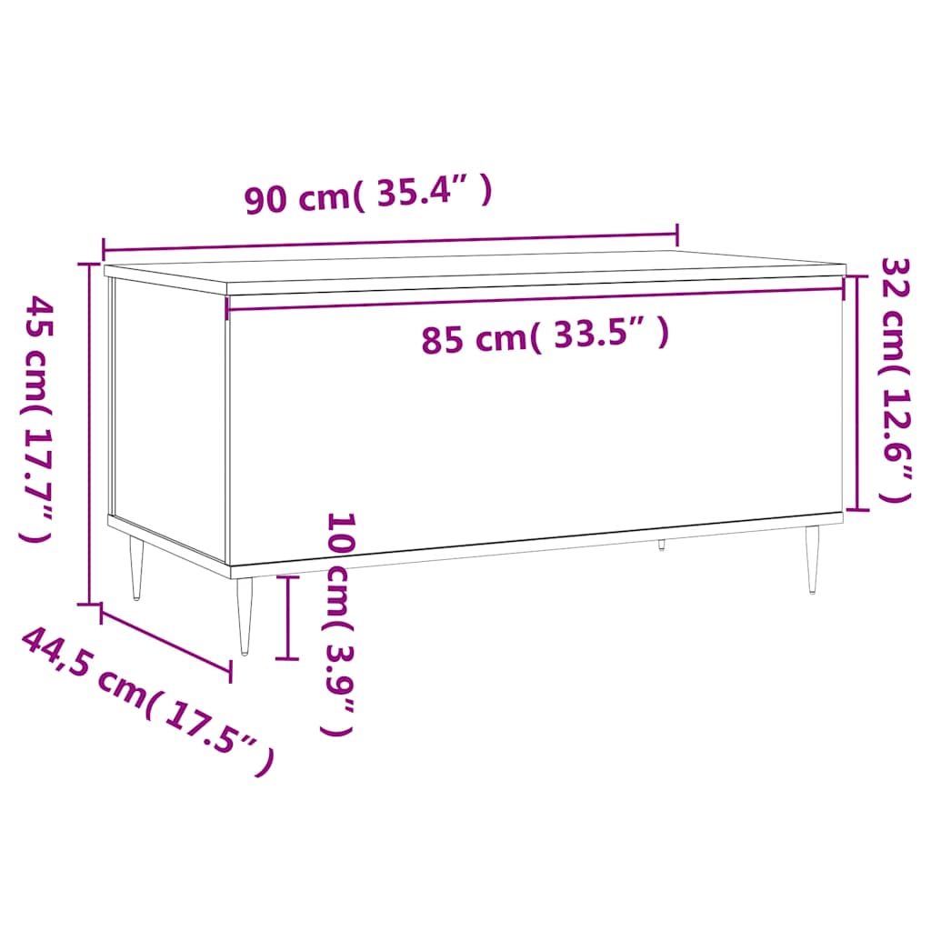 vidaXL Couchtisch Braun Eichen-Optik 90x44,5x45 cm Holzwerkstoff