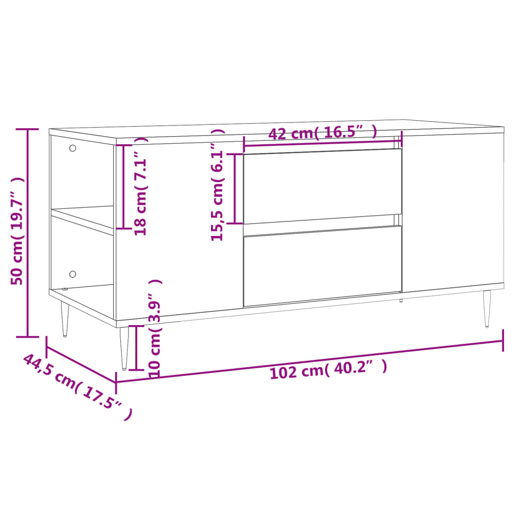 vidaXL Table basse noir 102x44,5x50 cm Aggloméré