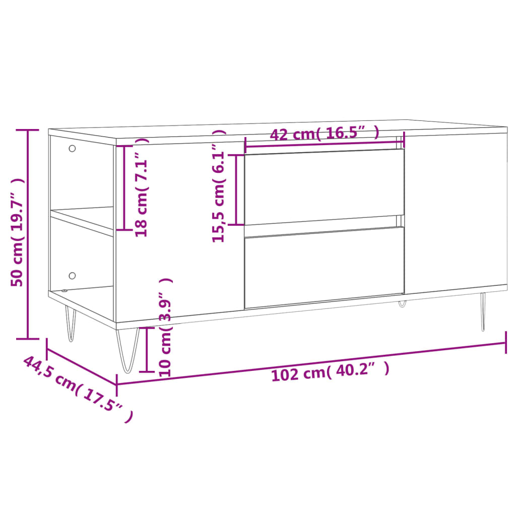 vidaXL Table basse gris béton 102x44,5x50 cm Aggloméré