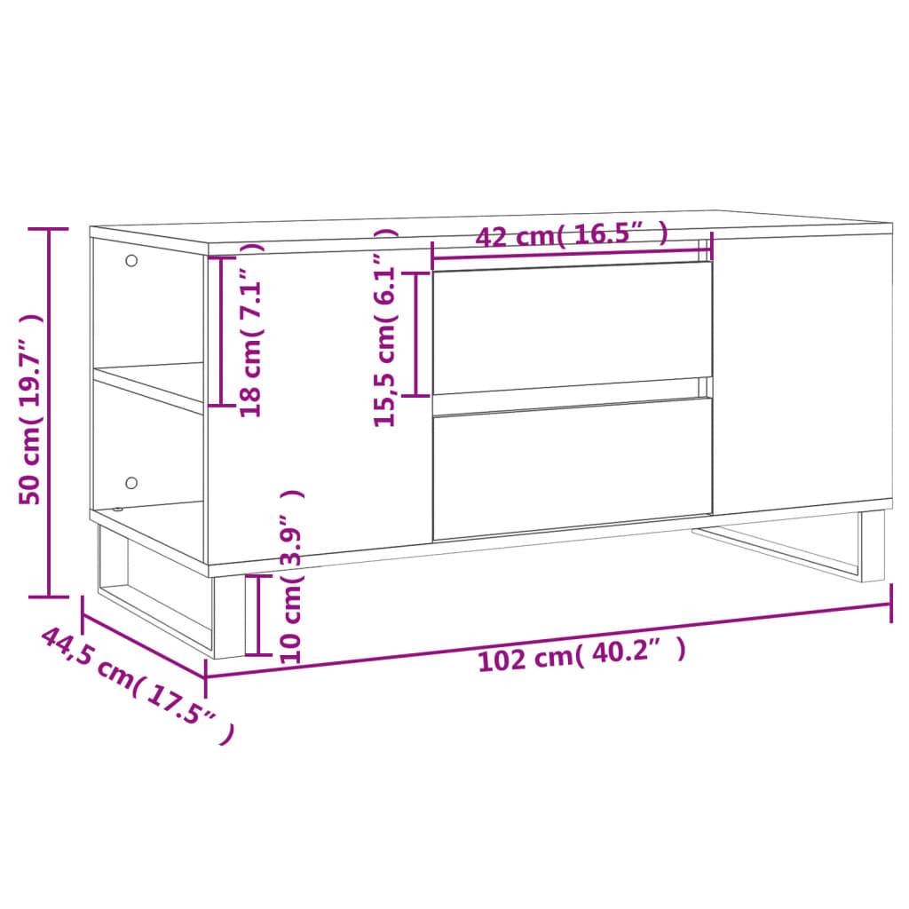 vidaXL Table basse chêne Sonoma 102x44,5x50 cm bois d'ingénierie