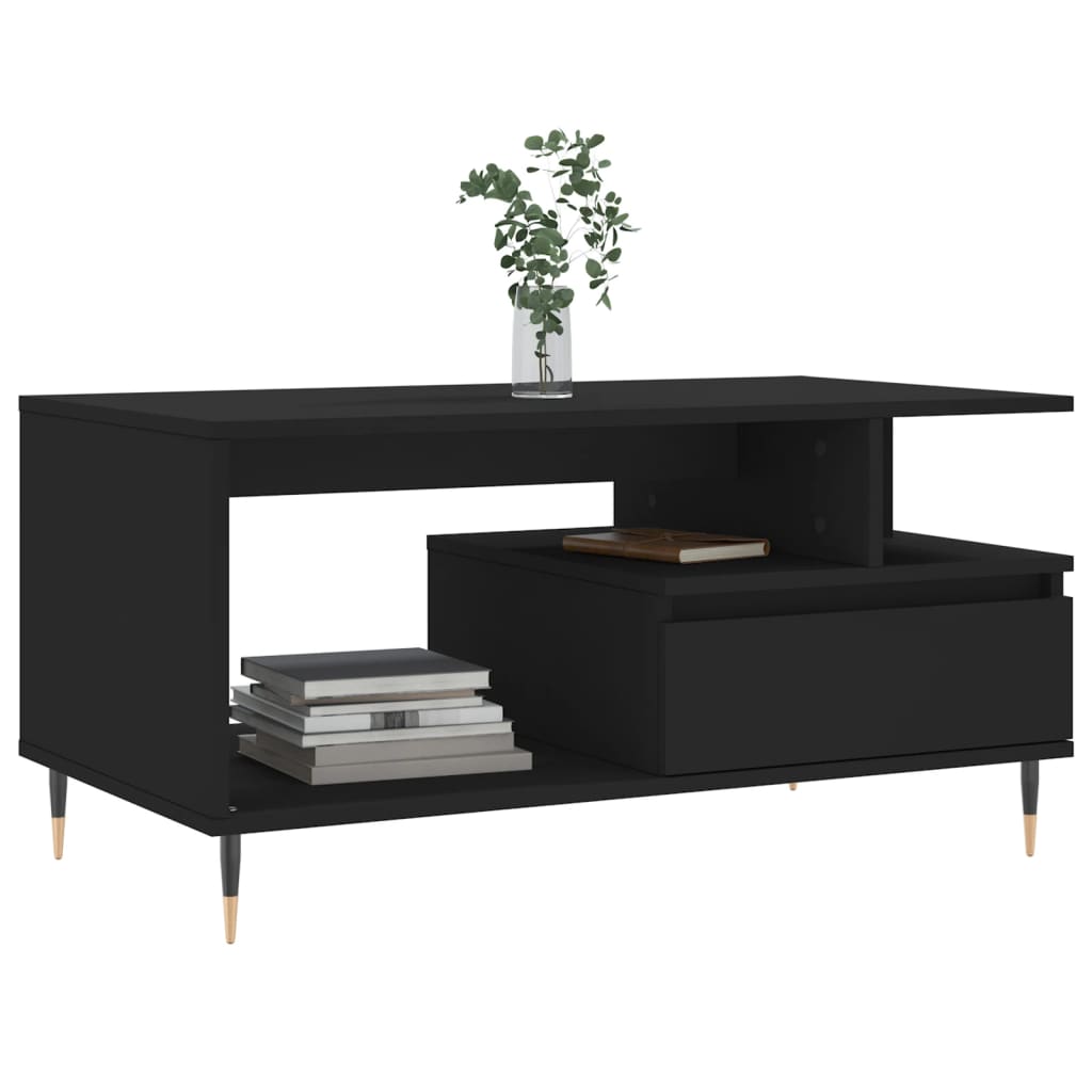 vidaXL Table basse noire 90x49x45 cm en bois d'ingénierie