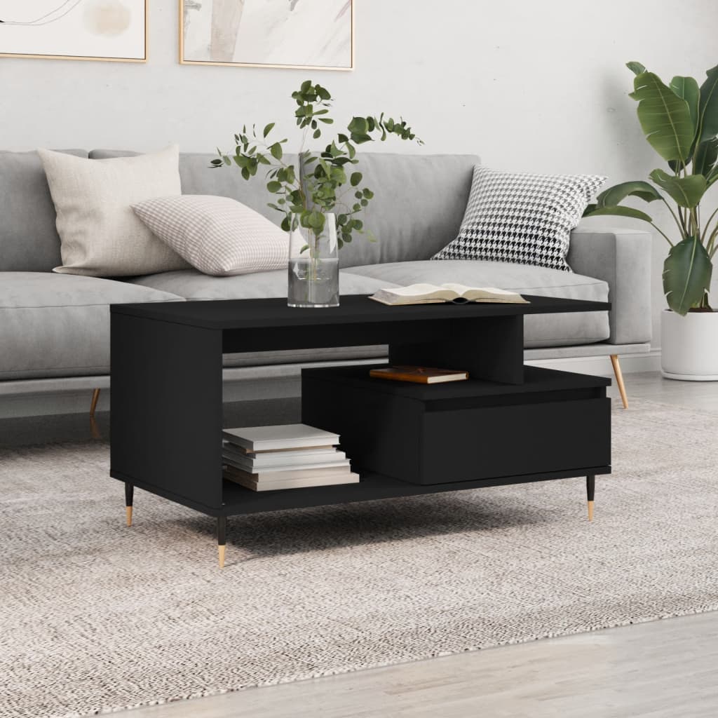 vidaXL Table basse noire 90x49x45 cm en bois d'ingénierie