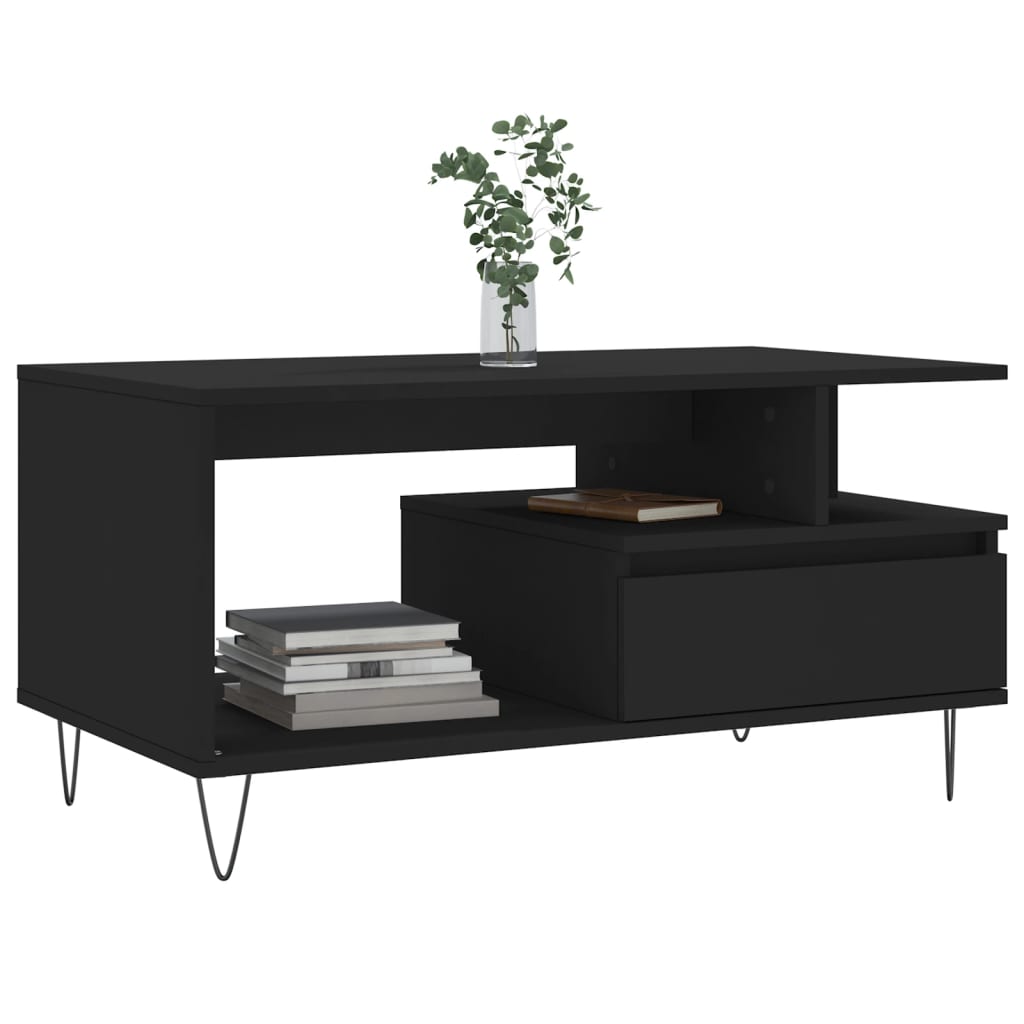 vidaXL Table basse noire 90x49x45 cm en bois d'ingénierie