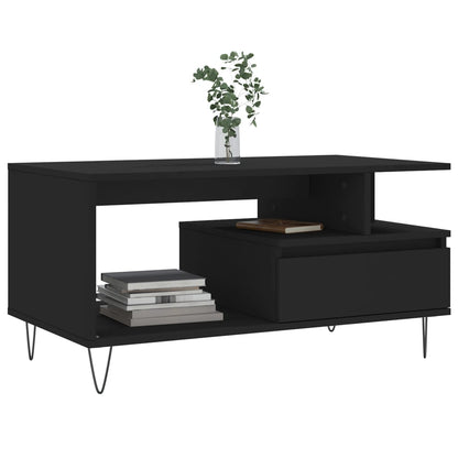 vidaXL Table basse noire 90x49x45 cm en bois d'ingénierie