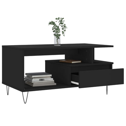 vidaXL Table basse noire 90x49x45 cm en bois d'ingénierie