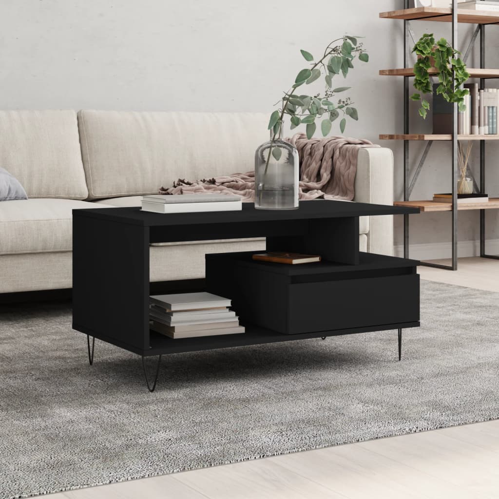 vidaXL Table basse noire 90x49x45 cm en bois d'ingénierie
