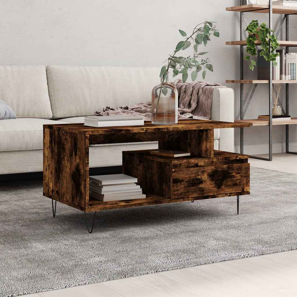 vidaXL Table basse chêne fumé 90x49x45 cm bois d'ingénierie