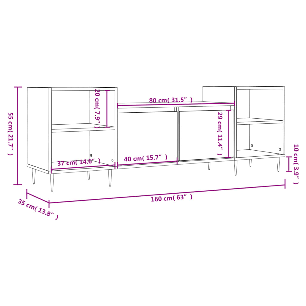 vidaXL Meuble TV chêne fumé 160x35x55 cm bois d'ingénierie