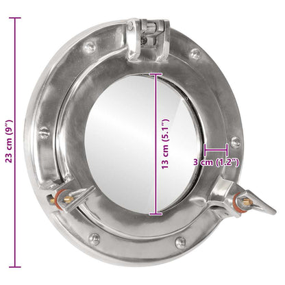 Bullaugen-Spiegel Wandmontage Ø23 cm Aluminium und Glas