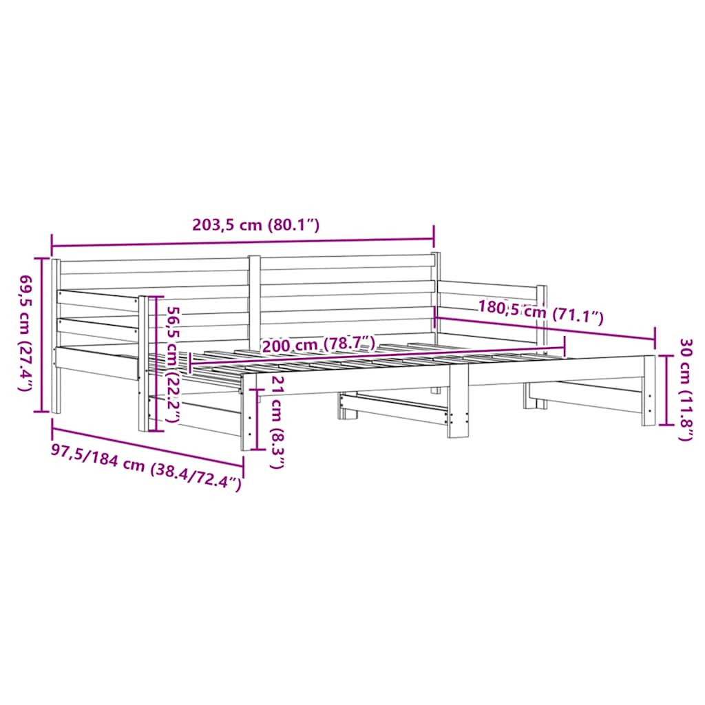 vidaXL Lit de repos extensible Blanc 80x200 cm Bois de pin massif