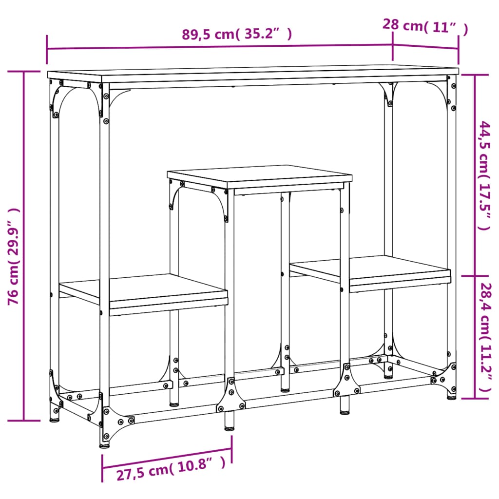 vidaXL Konsolentisch Räuchereiche 89,5x28x76 cm Holzwerkstoff