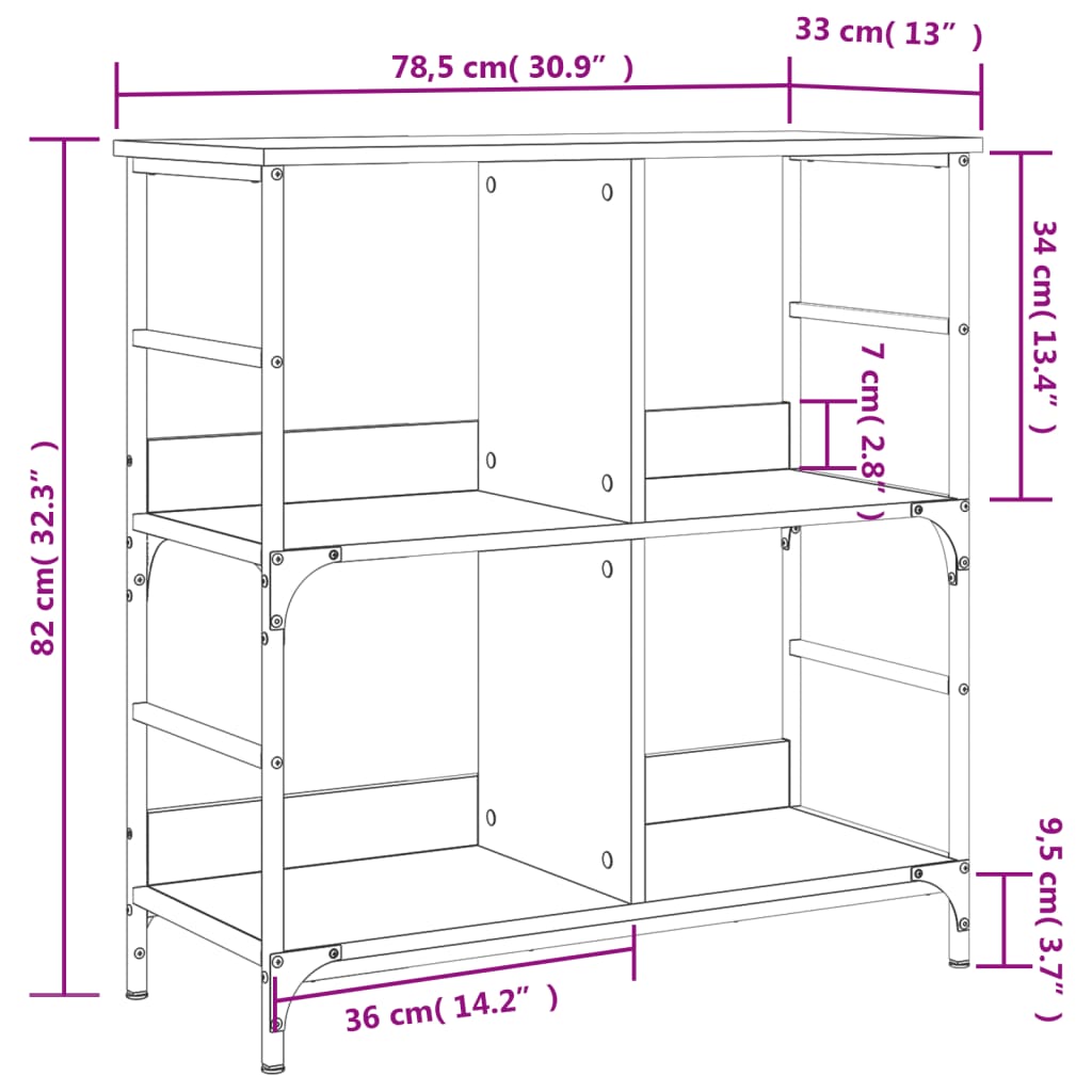 vidaXL Bücherregal Räuchereiche 78,5x33x82 cm Holzwerkstoff