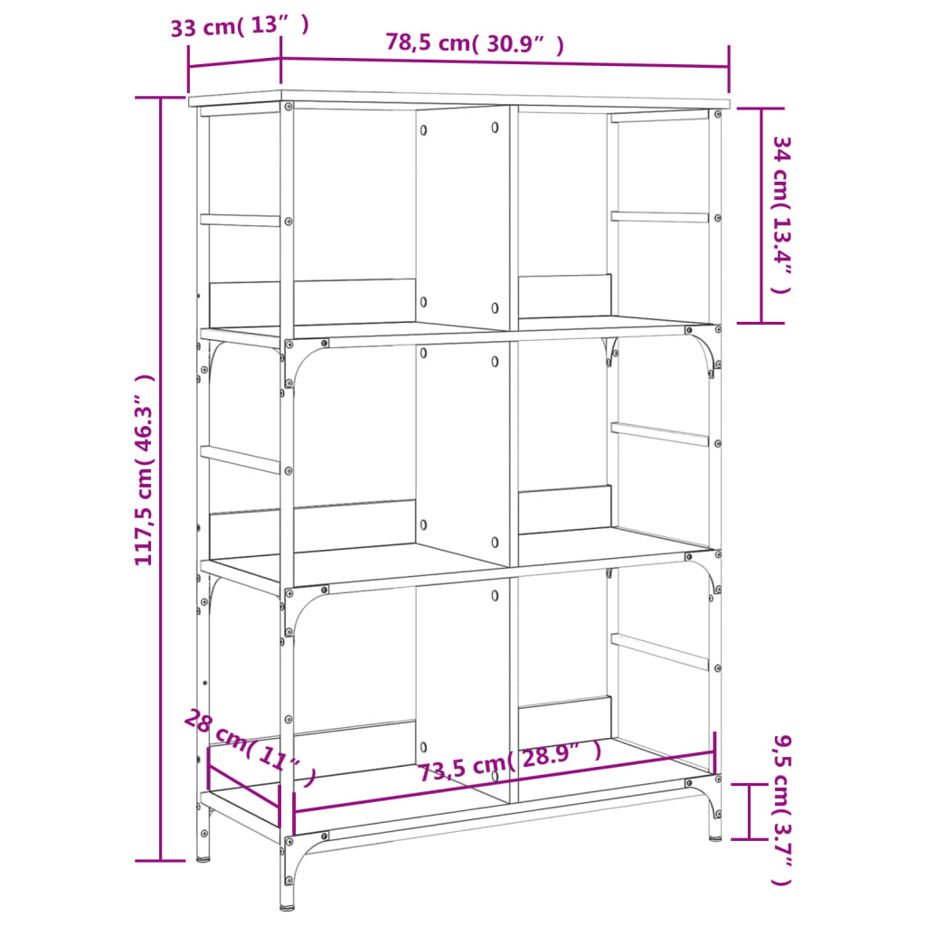 vidaXL Bücherregal Schwarz 78,5x33x117,5 cm Holzwerkstoff