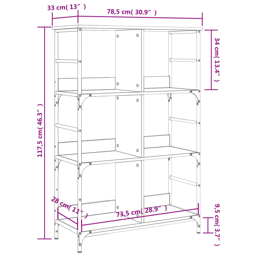 vidaXL Bücherregal Räuchereiche 78,5x33x117,5 cm Holzwerkstoff