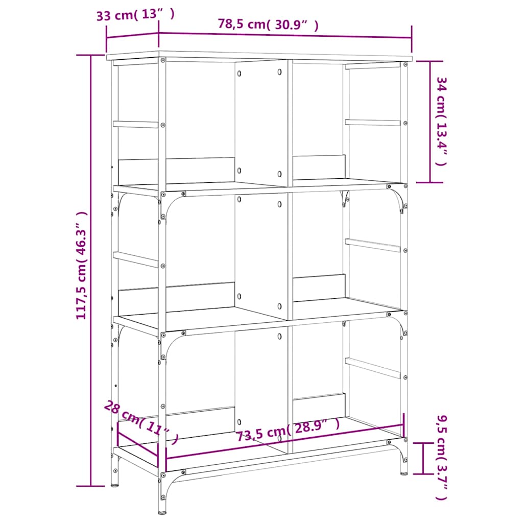 vidaXL Bücherregal Braun Eichen-Optik 78,5x33x117,5 cm Holzwerkstoff