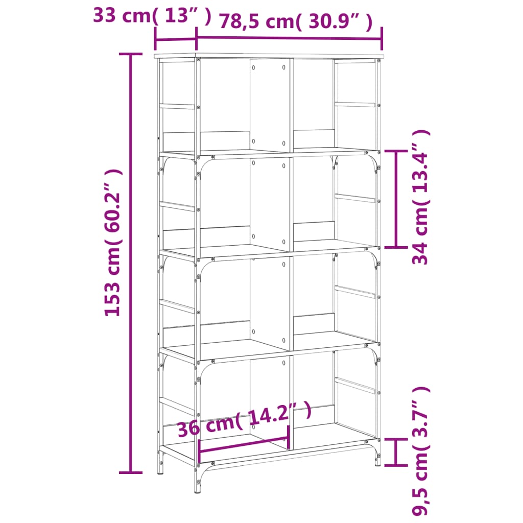 vidaXL Bücherregal Räuchereiche 78,5x33x153 cm Holzwerkstoff