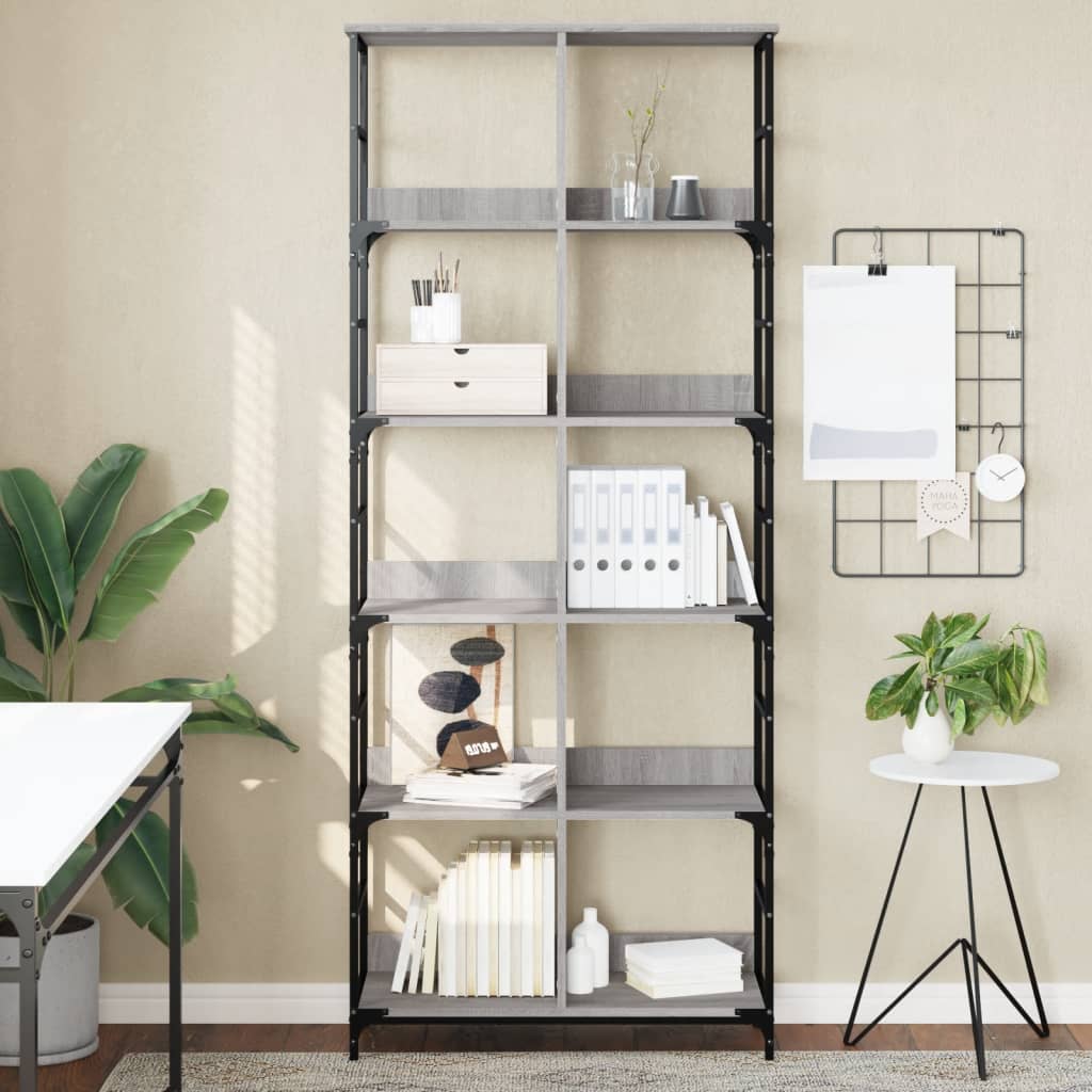 vidaXL Bücherregal Grau Sonoma 78,5x33x188,5 cm Holzwerkstoff