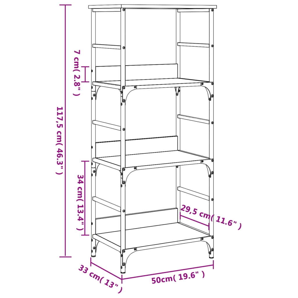 vidaXL Bücherregal Grau Sonoma 50x33x117,5 cm Holzwerkstoff