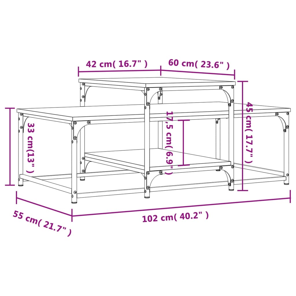 vidaXL Couchtisch Braun Eichen-Optik 102x60x45 cm Holzwerkstoff