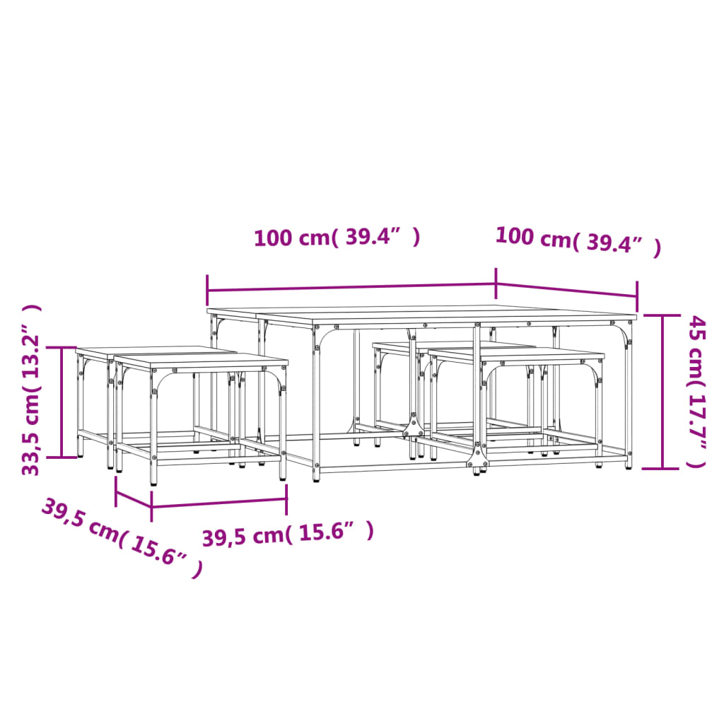 vidaXL Tables gigognes 5 pcs chêne fumé Bois d'ingénierie