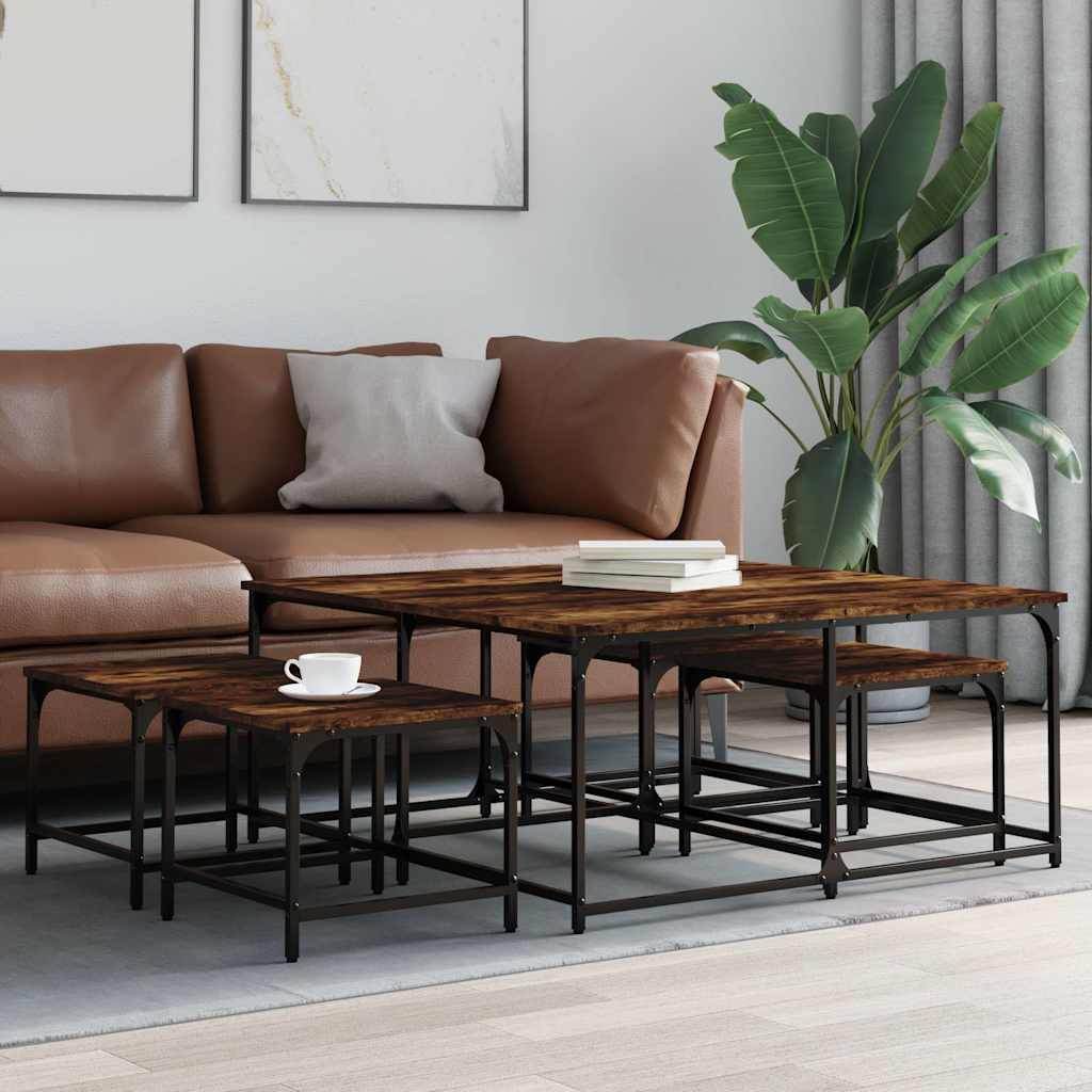 vidaXL Tables gigognes 5 pcs chêne fumé Bois d'ingénierie