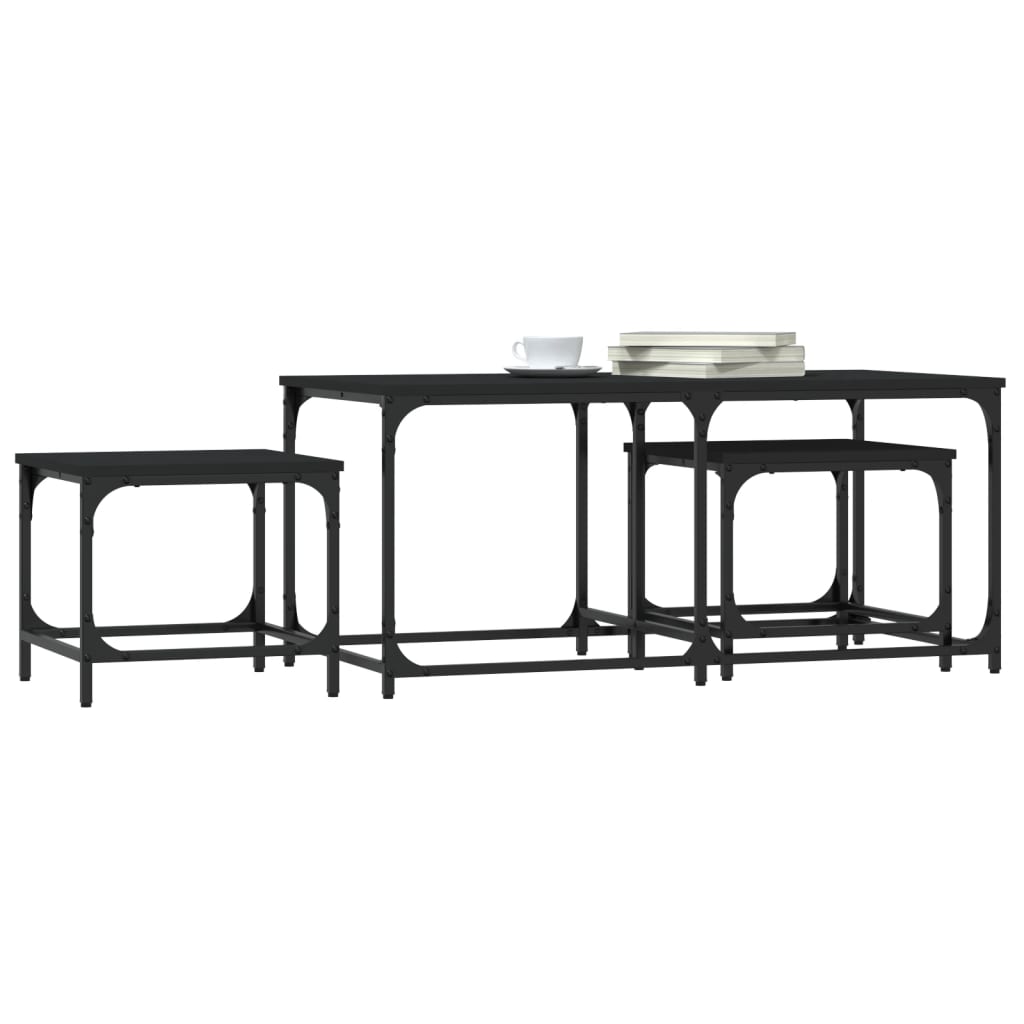 vidaXL Tables gigognes 3 pcs Noir Bois d'ingénierie