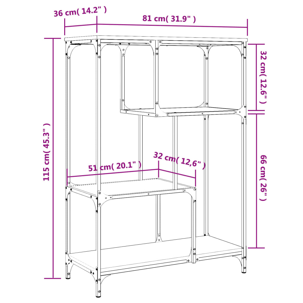 vidaXL Bücherregal Schwarz 81x36x115 cm Holzwerkstoff und Stahl