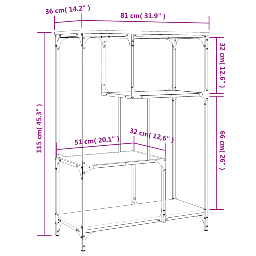 vidaXL Bücherregal Grau Sonoma 81x36x115 cm Holzwerkstoff und Stahl