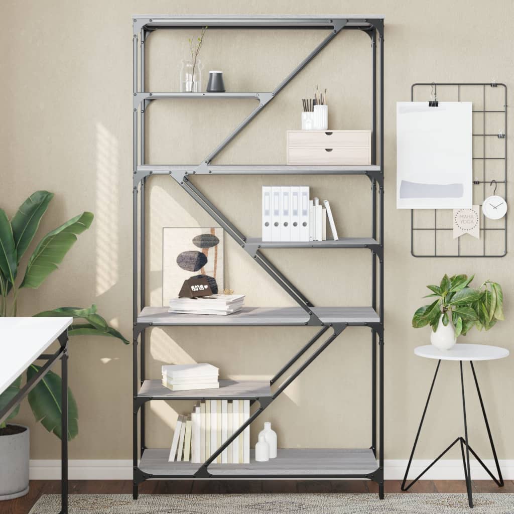 vidaXL Bücherregal Grau Sonoma 91x36x176 cm Holzwerkstoff und Stahl