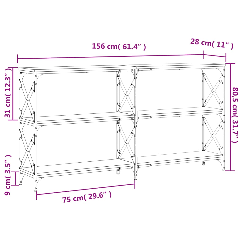 vidaXL Table console chêne Sonoma 156x28x80,5 cm bois d'ingénierie