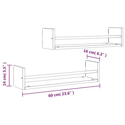 vidaXL Wandregale mit Stangen 2 Stk. Schwarz 60x16x14 cm