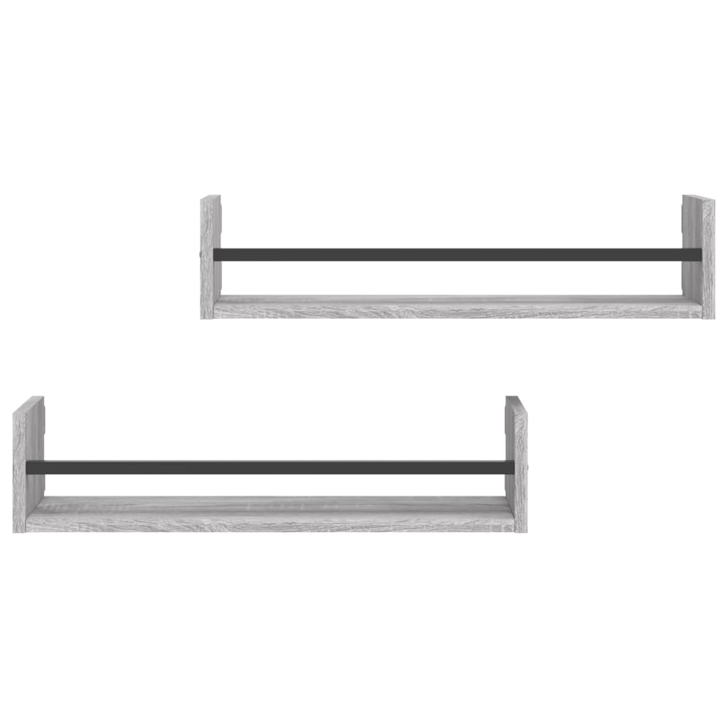 vidaXL Étagères murales avec tringles 2 pcs Gris Sonoma 60x16x14 cm