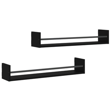 vidaXL Étagères murales avec tringles 2 pcs Noir 80x16x14 cm