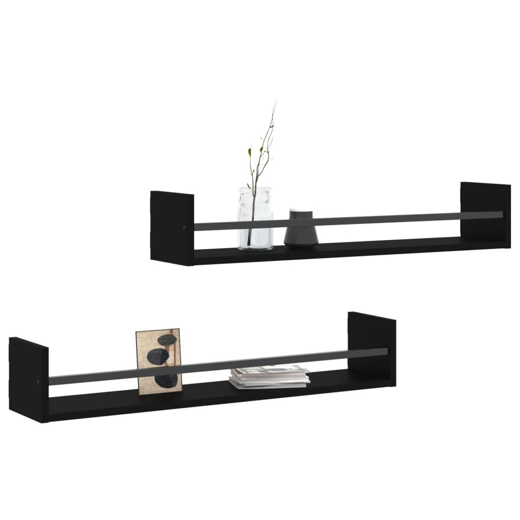 vidaXL Étagères murales avec tringles 2 pcs Noir 80x16x14 cm