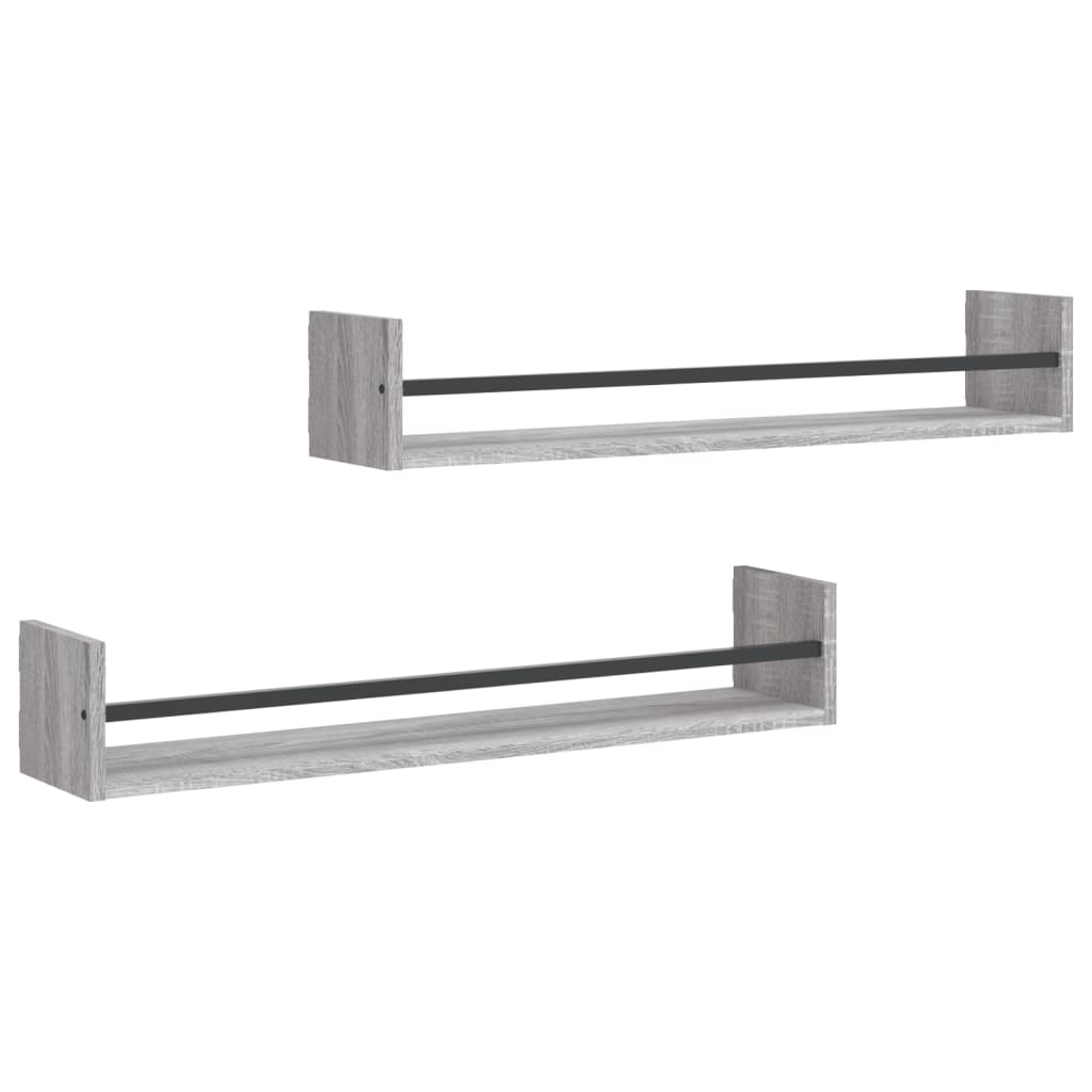 vidaXL Étagères murales avec tringles 2 pcs Gris Sonoma 80x16x14 cm