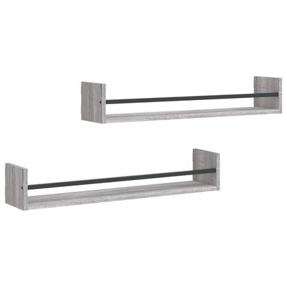 vidaXL Étagères murales avec tringles 2 pcs Gris Sonoma 80x16x14 cm