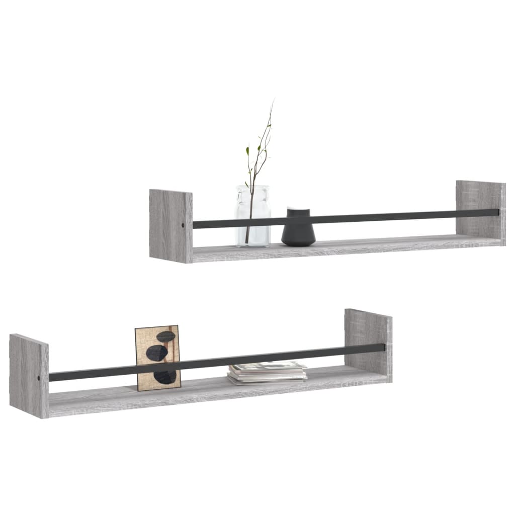 vidaXL Étagères murales avec tringles 2 pcs Gris Sonoma 80x16x14 cm