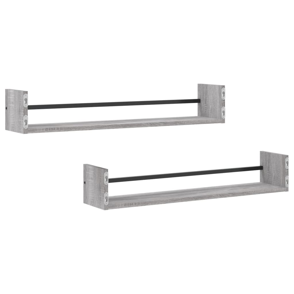vidaXL Étagères murales avec tringles 2 pcs Gris Sonoma 80x16x14 cm
