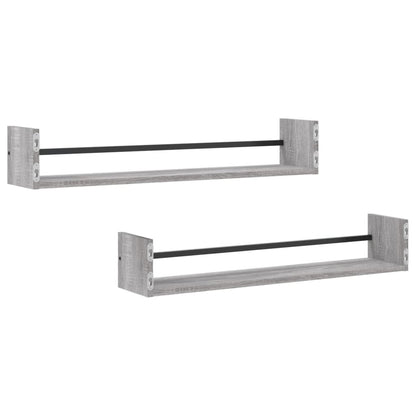 vidaXL Étagères murales avec tringles 2 pcs Gris Sonoma 80x16x14 cm
